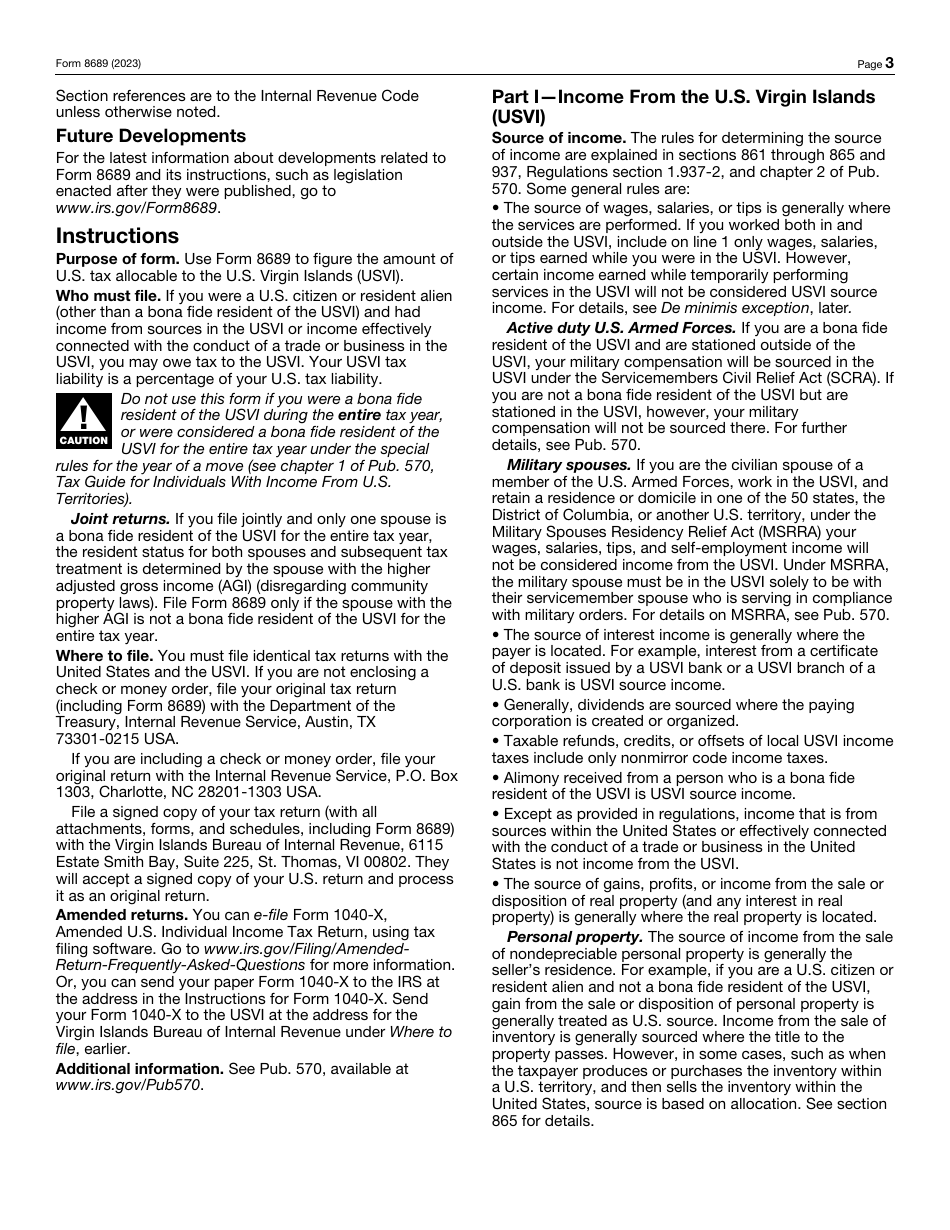 IRS Form 8689 Allocation of Individual Income Tax to the U.S. Virgin Islands, Page 3