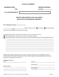 Document preview: Form 700-00084 Motion for License to Sell or Convey Real Estate or Personal Property - Vermont