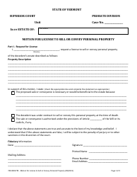 Document preview: Form 700-00037PE Motion for License to Sell or Convey Personal Property - Vermont