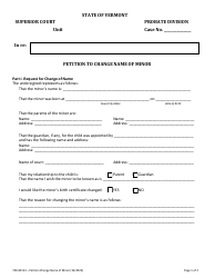 Document preview: Form 700-00123 Petition to Change Name of Minor - Vermont