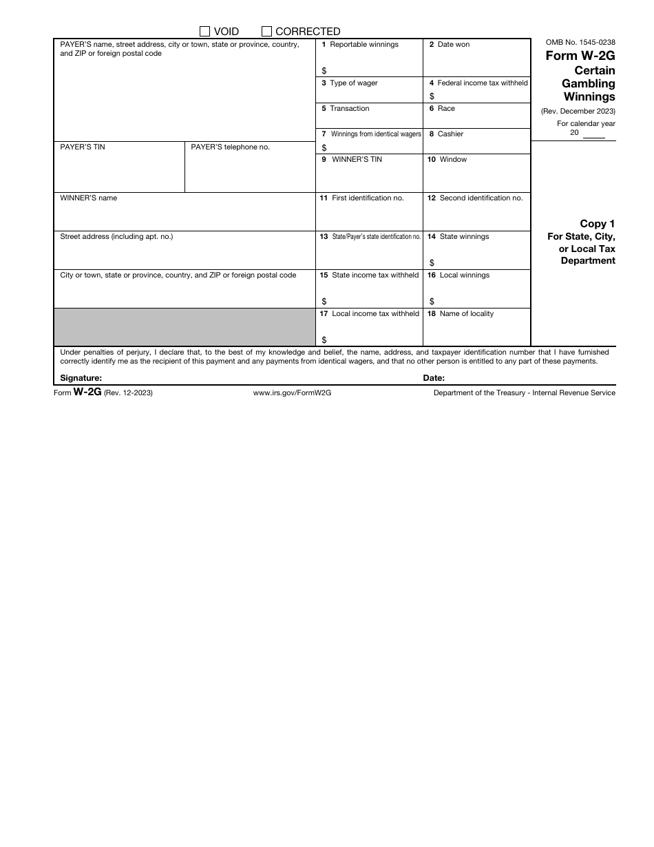 Irs Form W-2g Download Fillable Pdf Or Fill Online Certain Gambling 