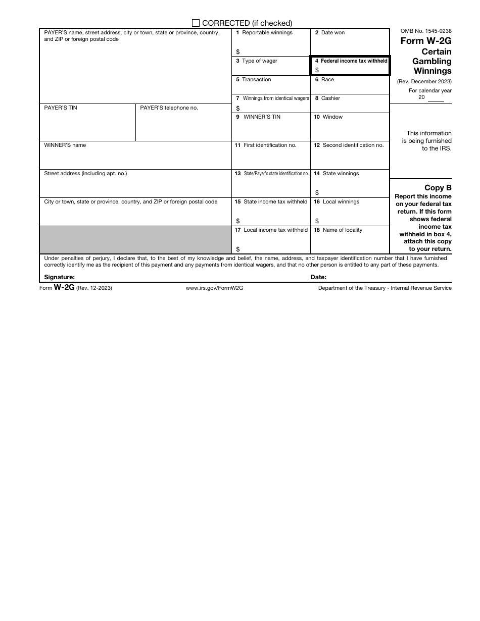 IRS Form W-2G Download Fillable PDF or Fill Online Certain Gambling ...