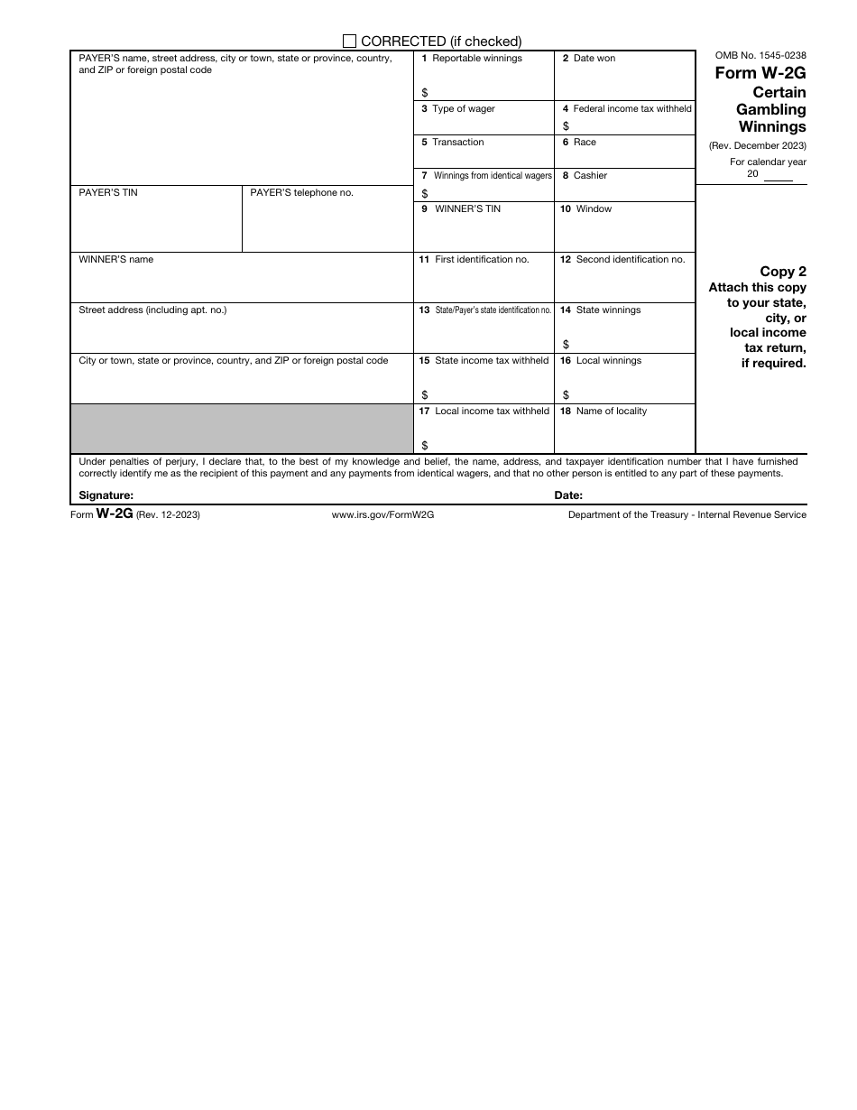 IRS Form W-2G Download Fillable PDF or Fill Online Certain Gambling ...