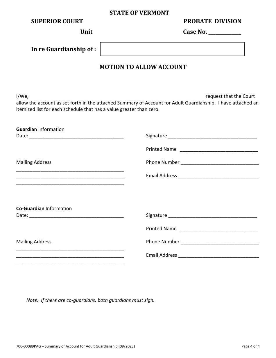 Form 700-00089PAG Summary of Account for Adult Guardianship - Vermont, Page 4