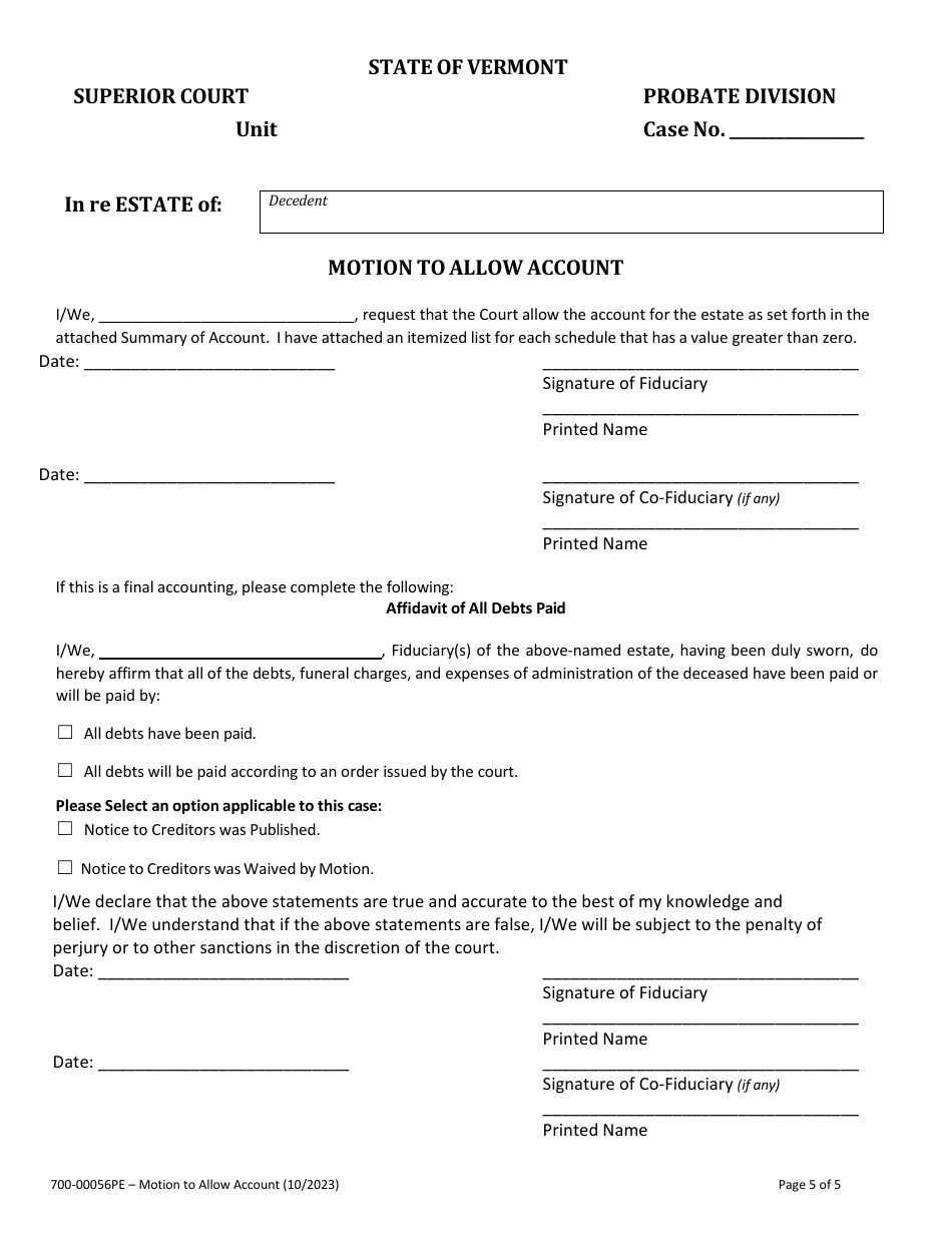 Form 700-00056PE Summary of Account - Vermont, Page 5