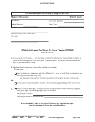 Document preview: Form FEE102 Affidavit to Request Fee Waiver (In Forma Pauperis) - Minnesota