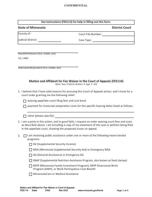 Form FEE114  Printable Pdf