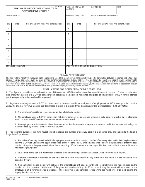 MRP Form 139-R  Printable Pdf