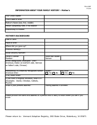 Form FS-A-343F Information About Your Family History - Mother&#039;s - Vermont