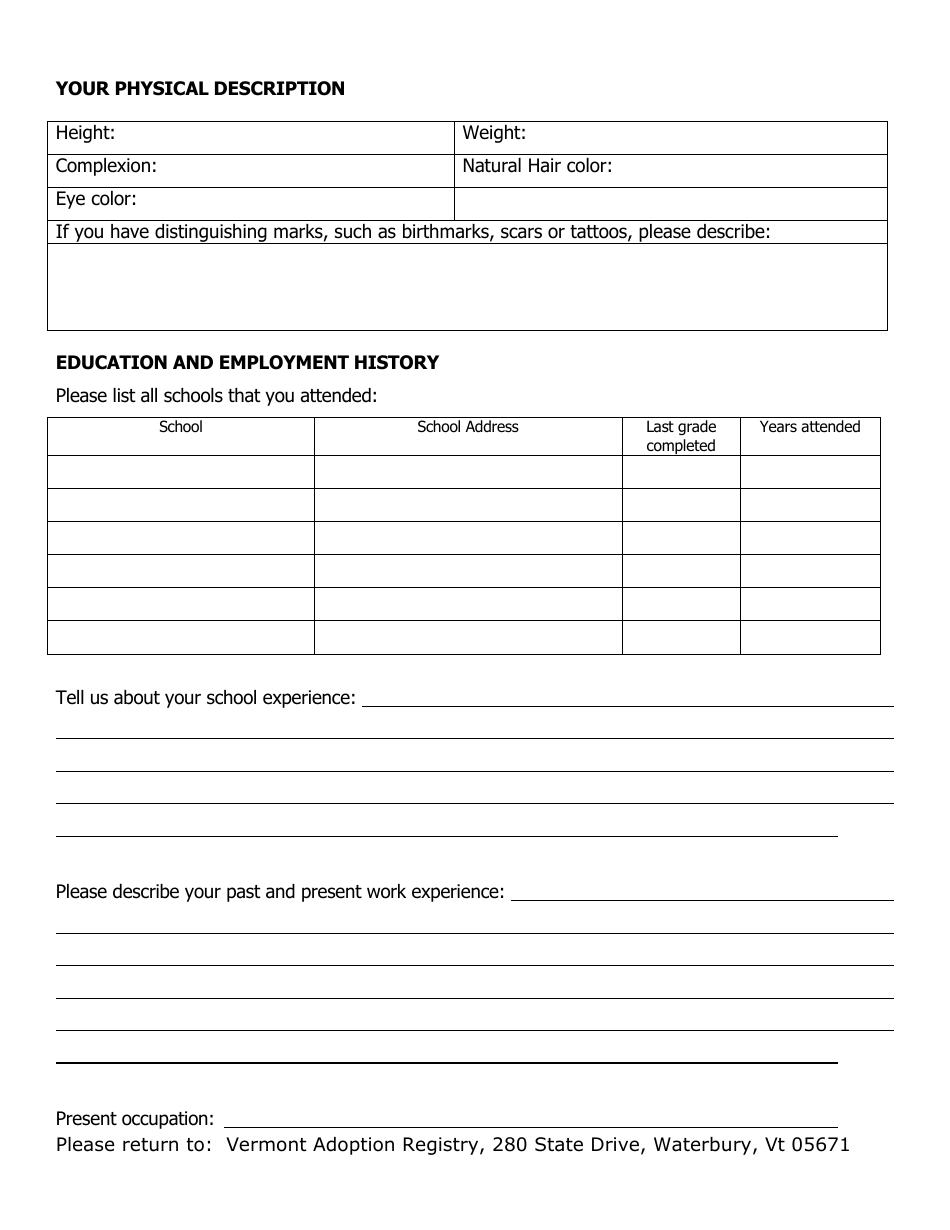 Form FS-A-343F Information About Your Family History - Mothers - Vermont, Page 2