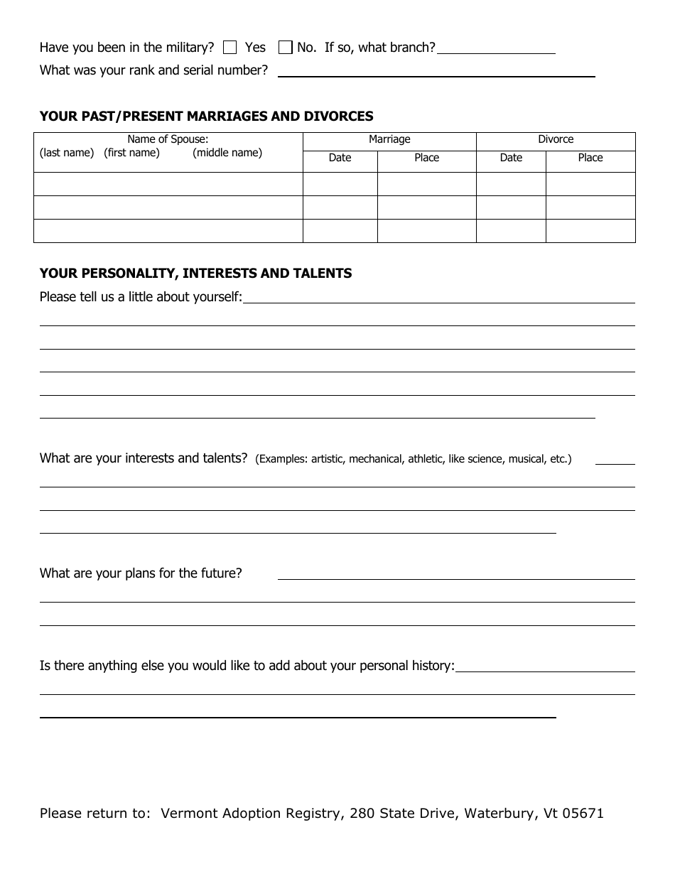 Form FS-A-343F Information About Your Family History - Mothers - Vermont, Page 3