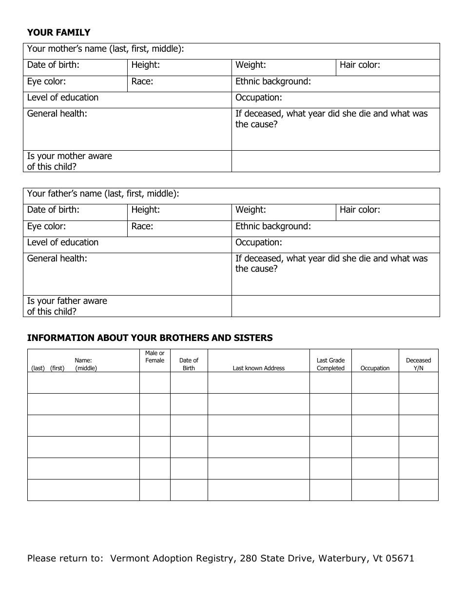 Form FS-A-343F Information About Your Family History - Mothers - Vermont, Page 4