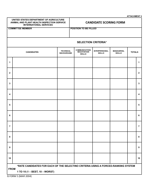 IS Form 5 Attachment 5  Printable Pdf