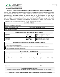 Vermont Contact Preference for Biological/Former Parents of Adopted ...