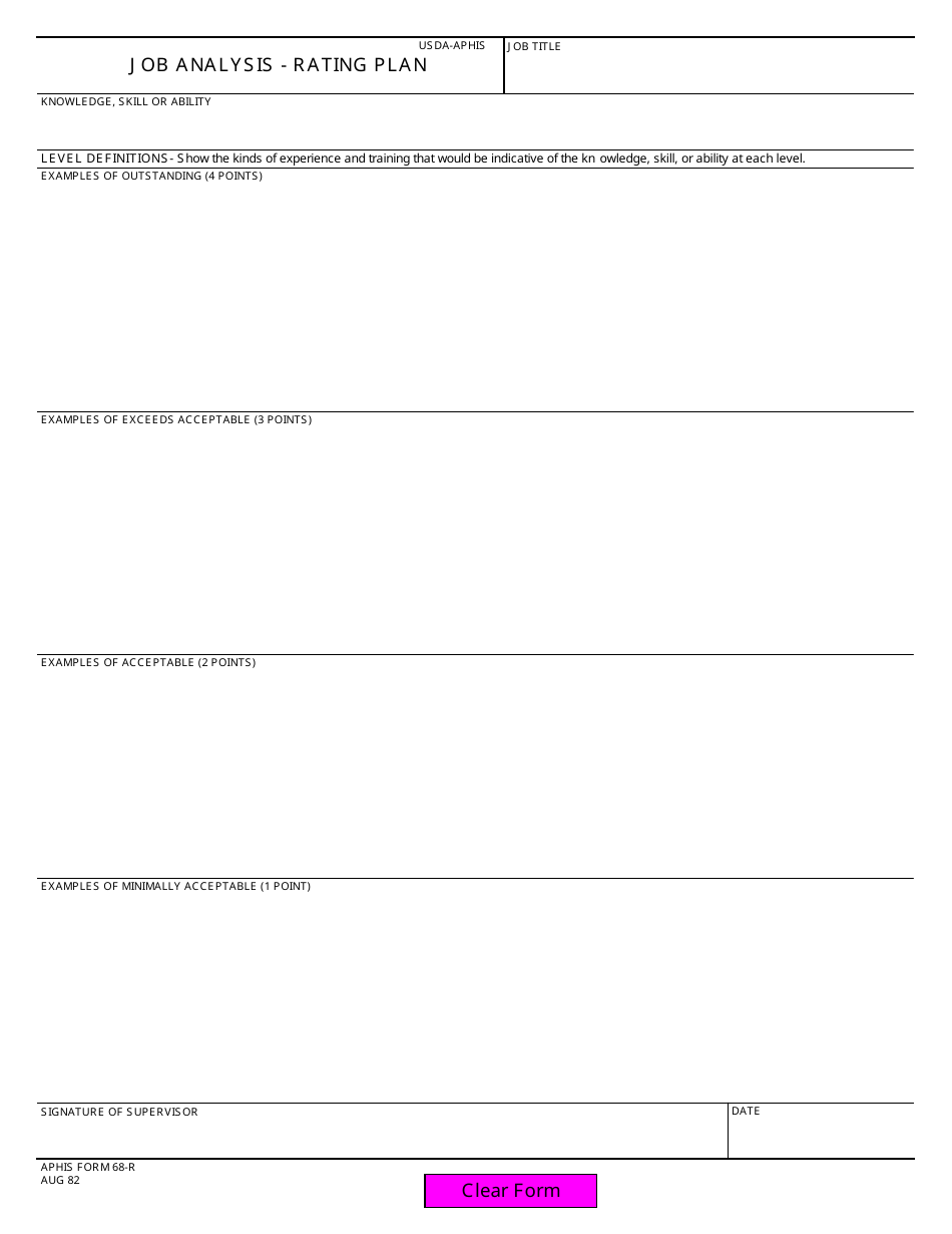APHIS Form 68-R Job Analysis - Rating Plan, Page 1