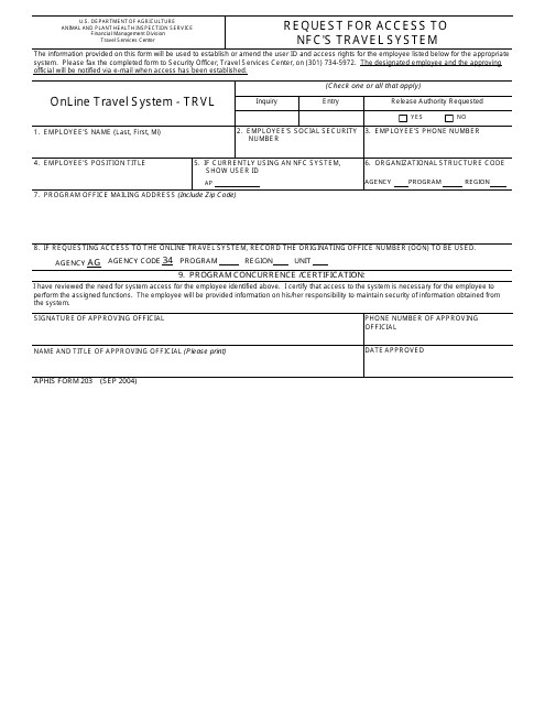 APHIS Form 203  Printable Pdf