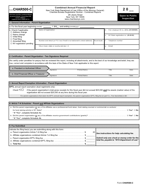 Form CHAR500-C Combined Annual Financial Report - New York
