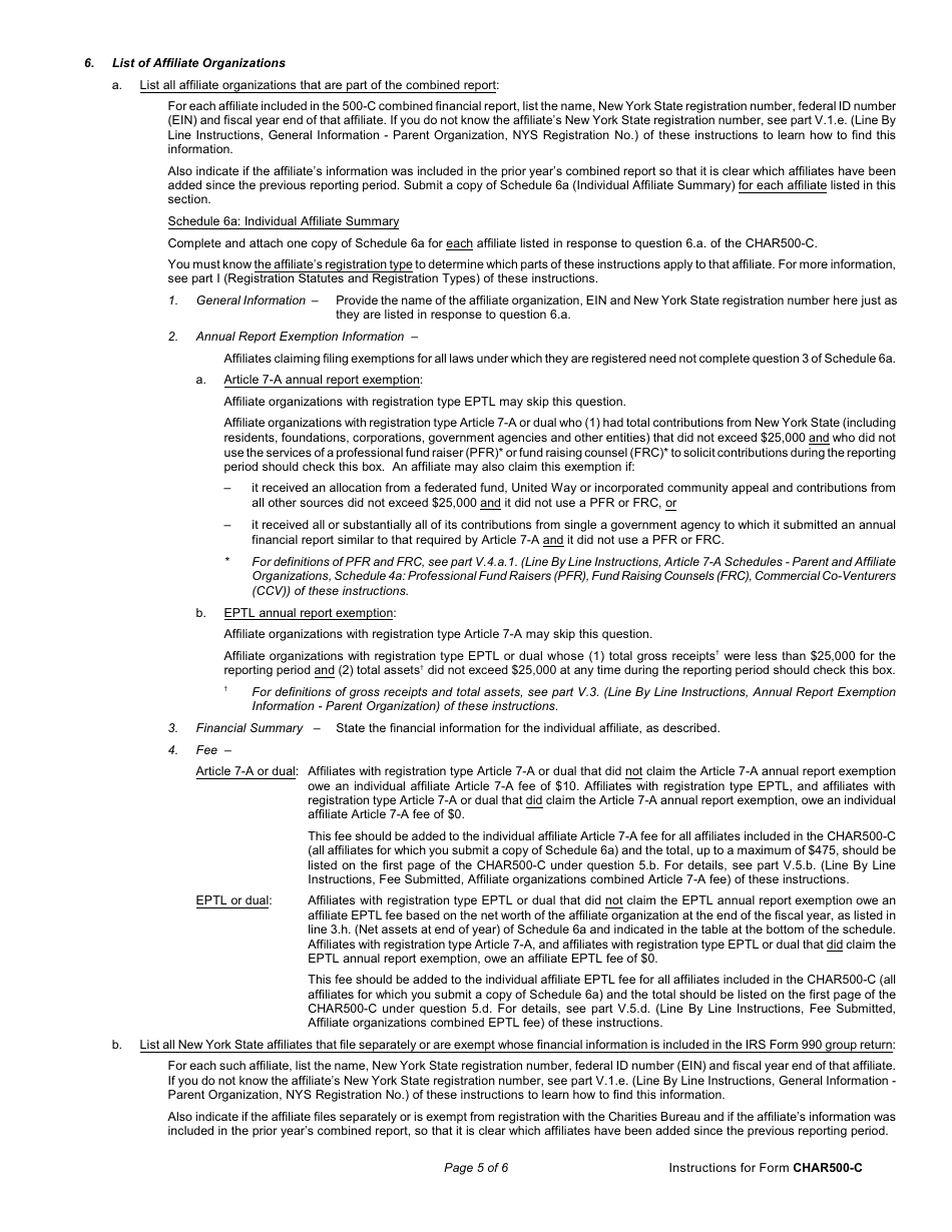 Instructions for Form CHAR500-C Combined Annual Financial Report - New York, Page 5