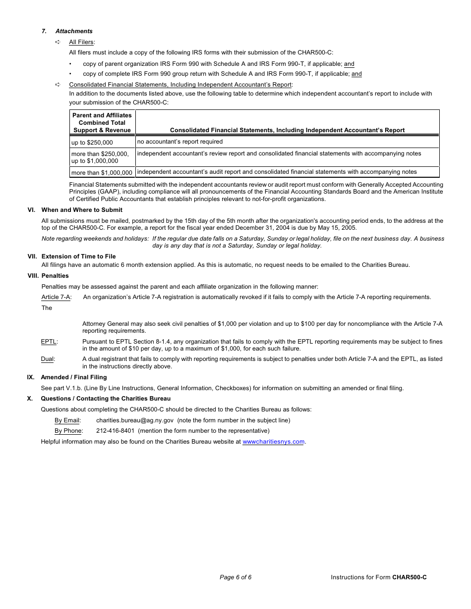 Instructions for Form CHAR500-C Combined Annual Financial Report - New York, Page 6