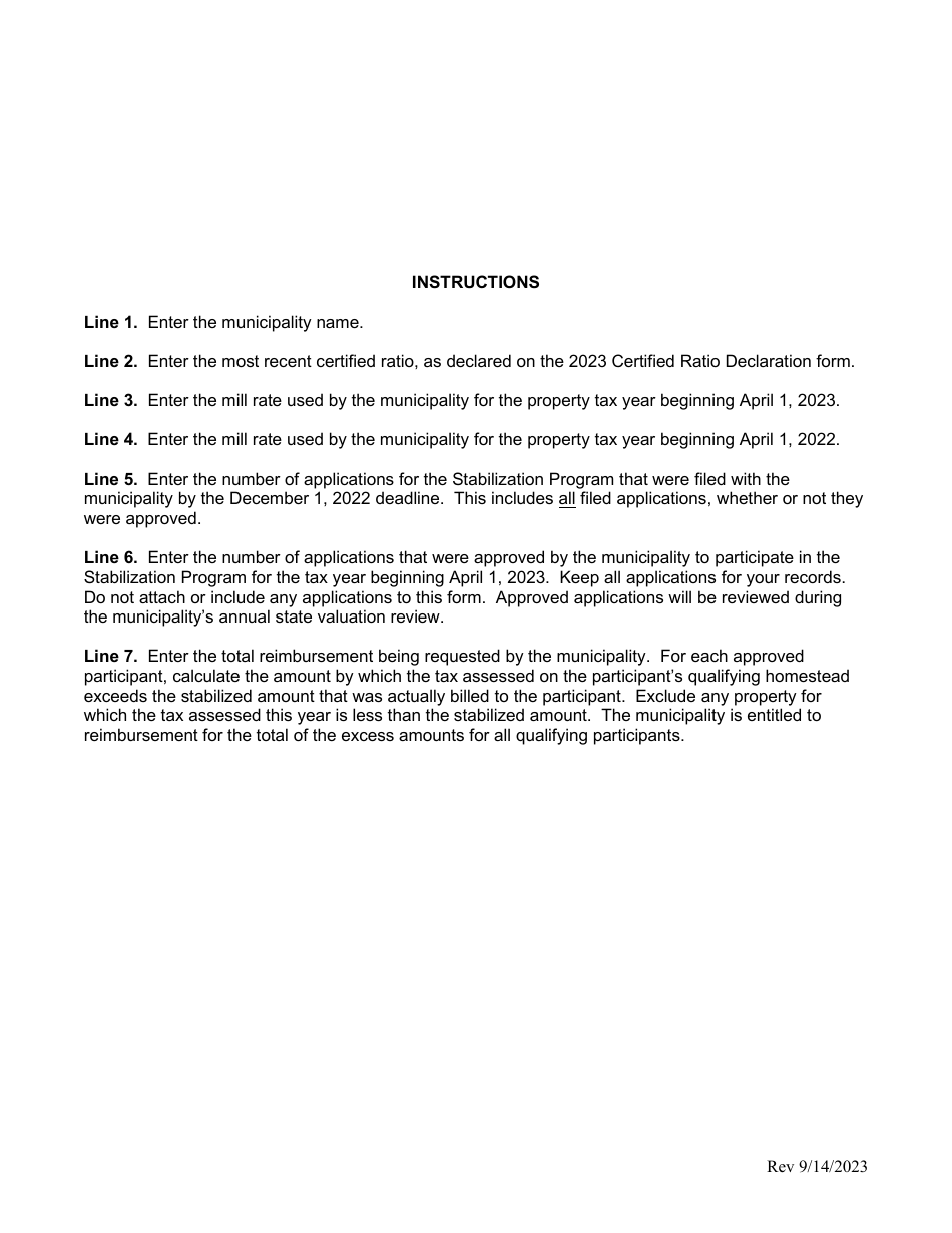 2023 Maine Application for Municipal Reimbursement for Taxes in Excess