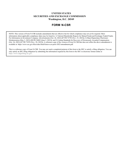 Form N-CSR (SEC Form 2569)  Printable Pdf