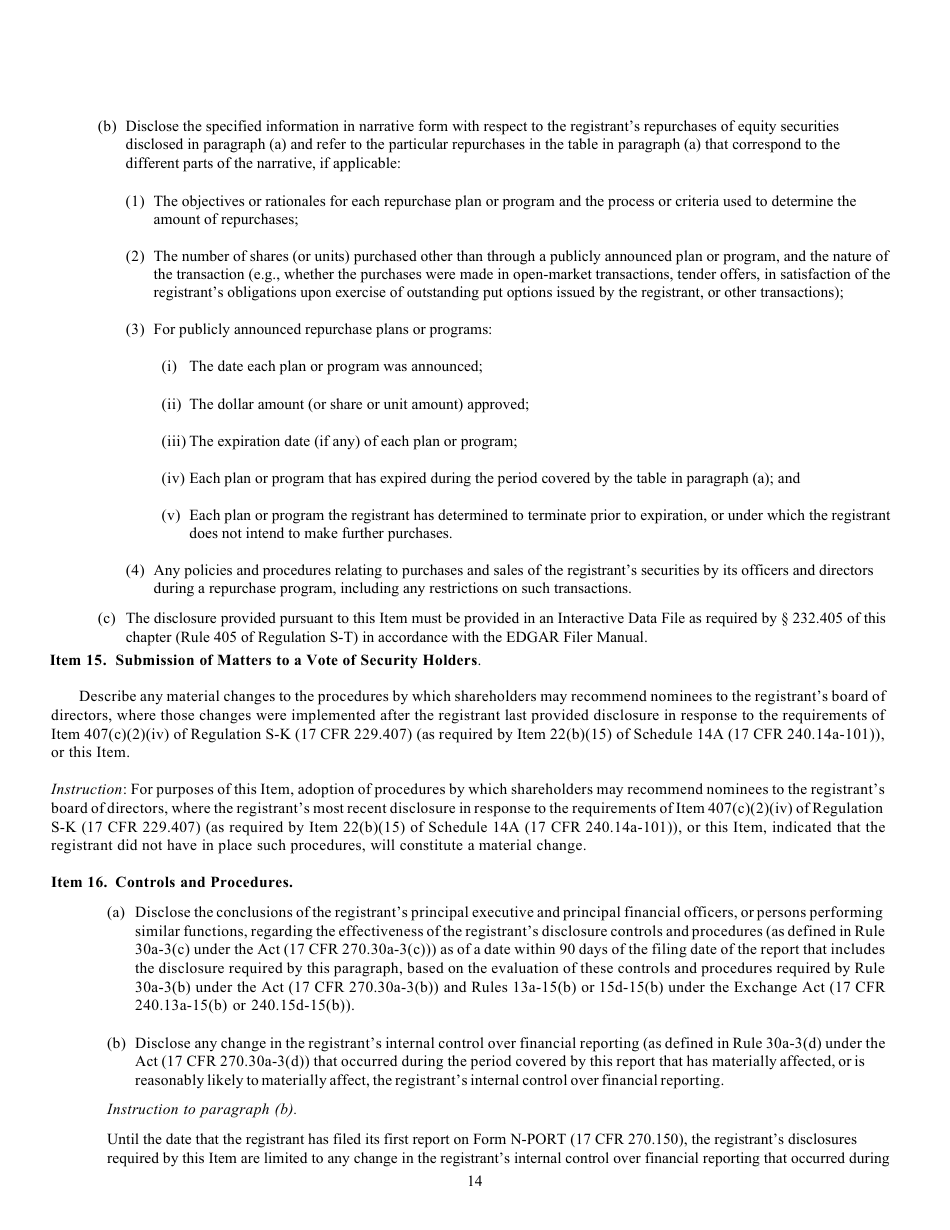Form N-CSR (SEC Form 2569) Certified Shareholder Report of Registered Management Investment Companies, Page 15