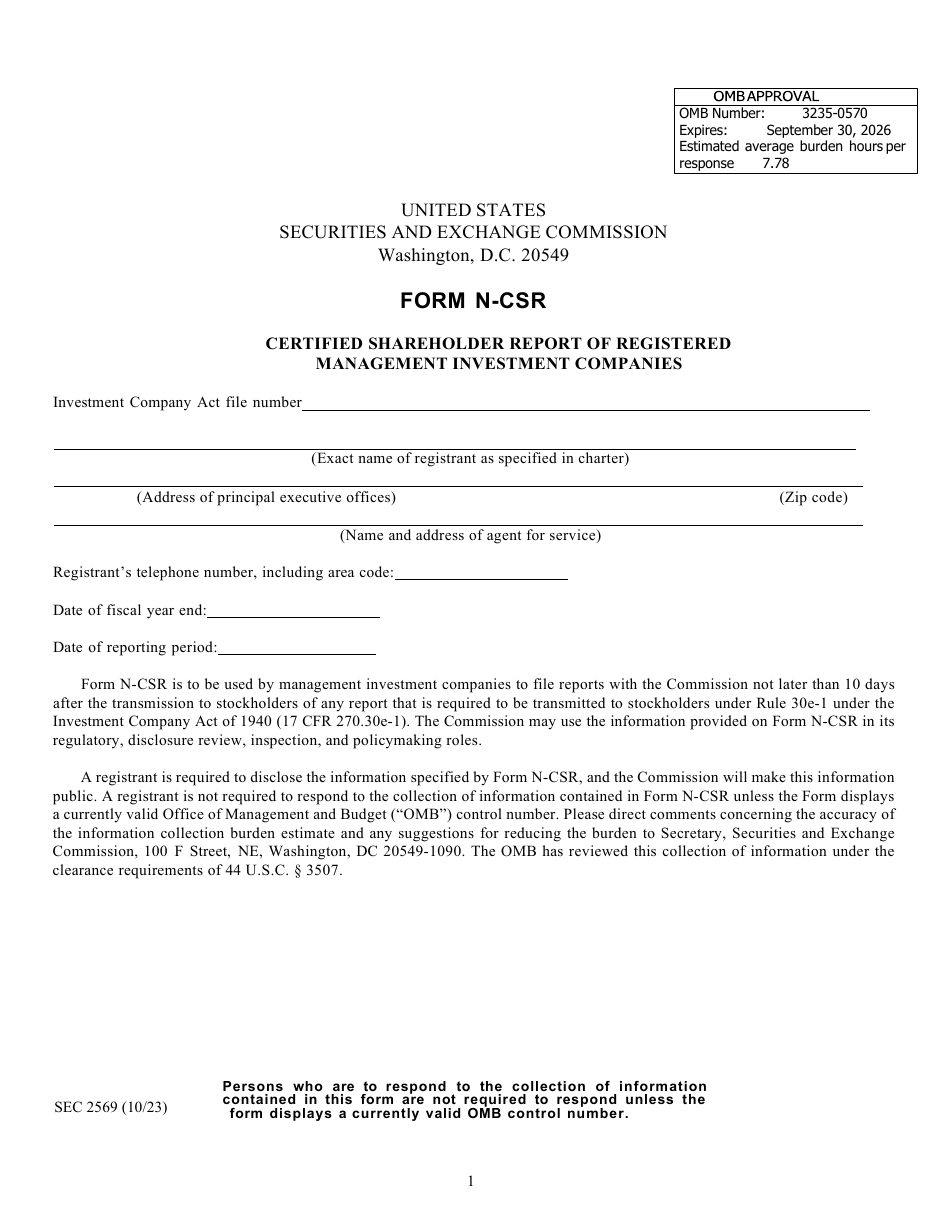 Form N-CSR (SEC Form 2569) Certified Shareholder Report of Registered Management Investment Companies, Page 2