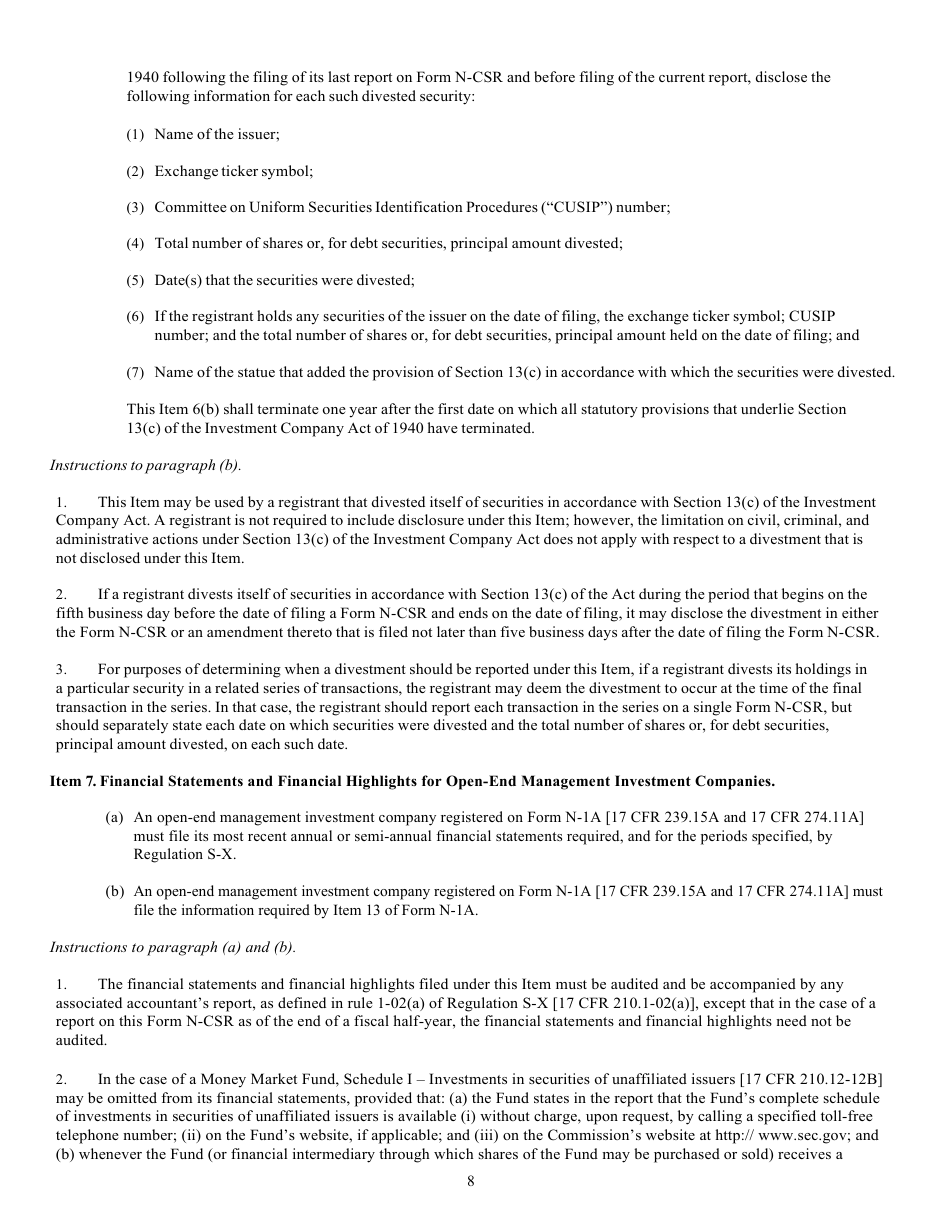 Form N-CSR (SEC Form 2569) Certified Shareholder Report of Registered Management Investment Companies, Page 9