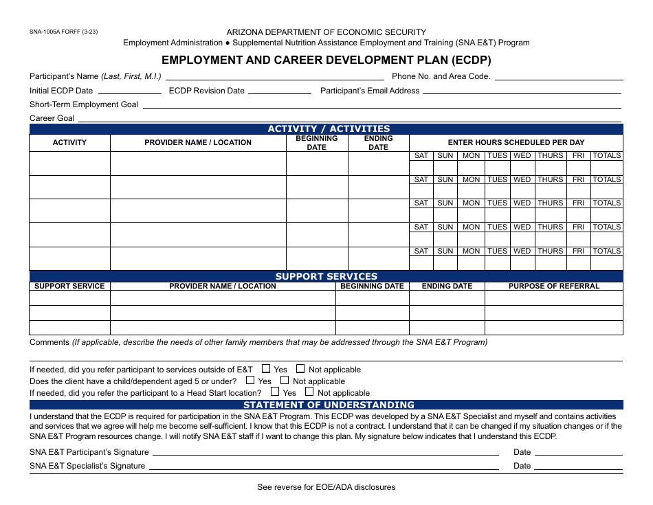 Form SNA-1005A Employment and Career Development Plan (Ecdp) - Arizona, Page 1