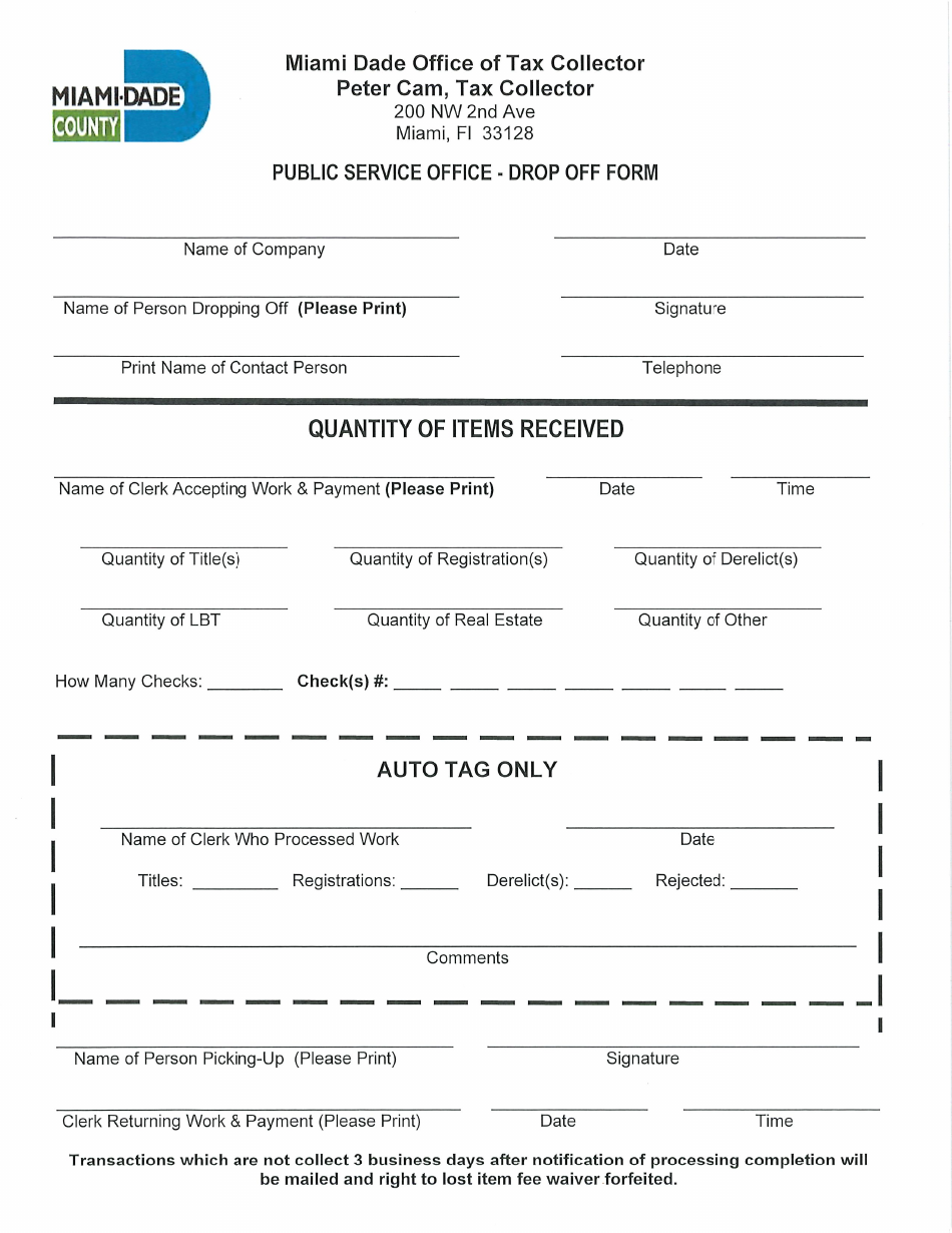 Drop off Form - Miami-Dade County, Florida, Page 2