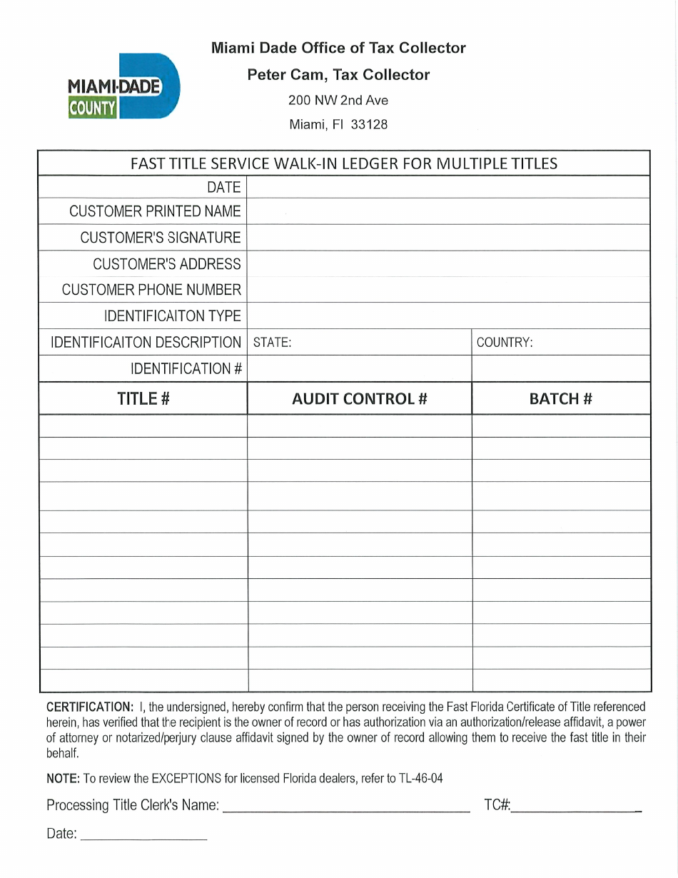 Drop off Form - Miami-Dade County, Florida, Page 3