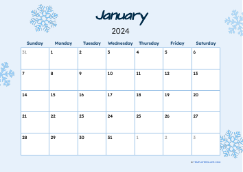 Document preview: January 2024 Calendar Template