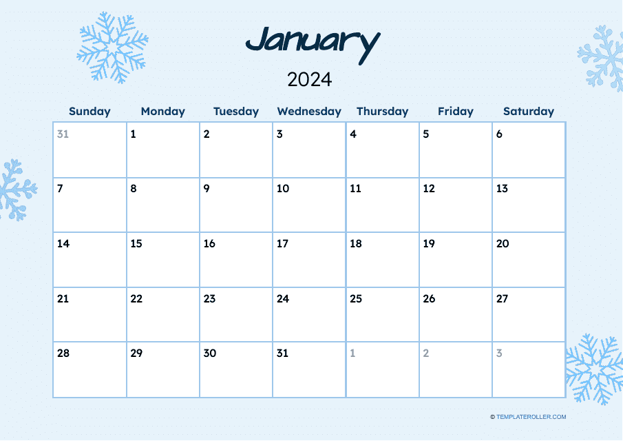 January 2024 Calendar Template Download Pdf