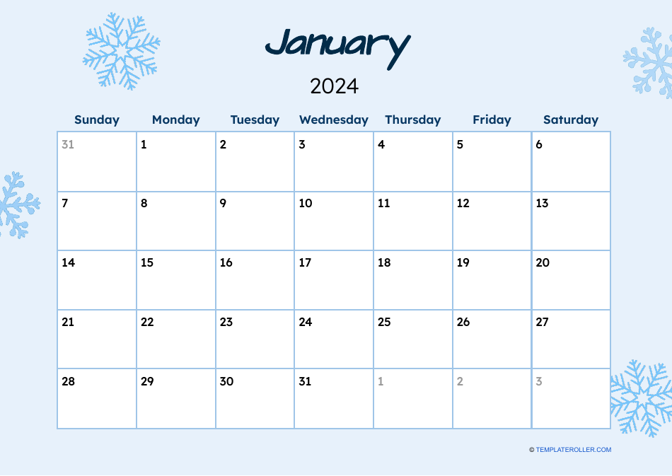 January 2024 Calendar Template, Page 1