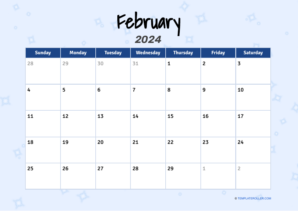 February 2024 Calendar Template Download Printable PDF | Templateroller