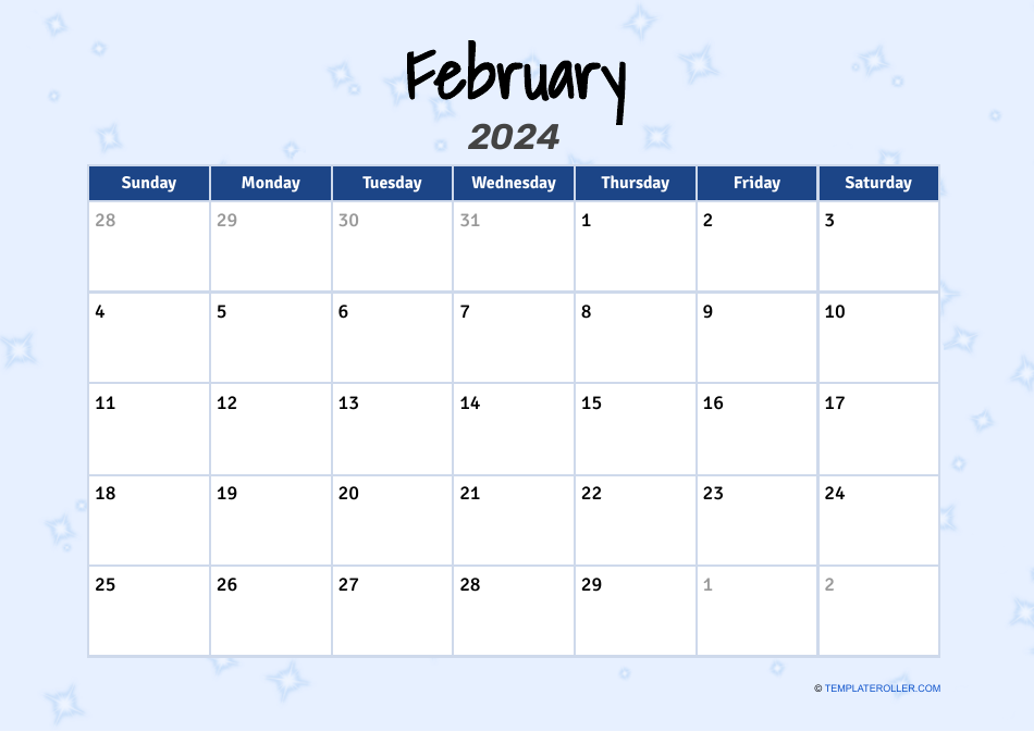 February 2024 Calendar Template, Page 1