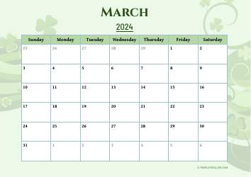 Document preview: March 2024 Calendar Template