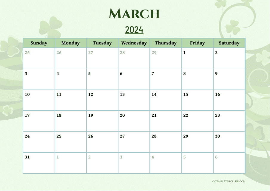 March 2024 Calendar Template Download Pdf