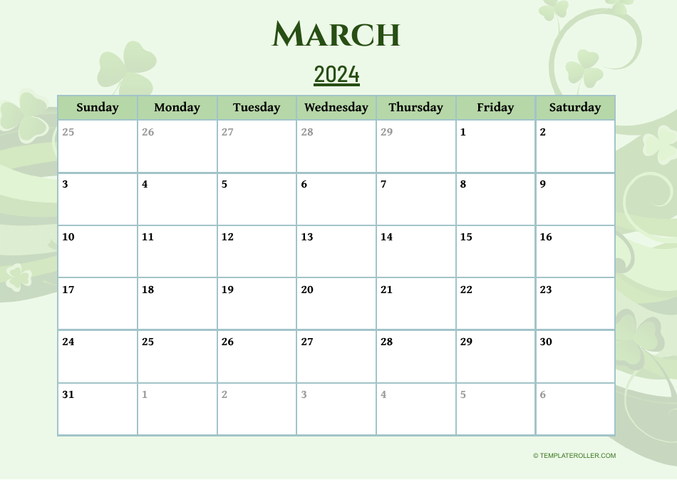 March 2024 Calendar Template, Page 1
