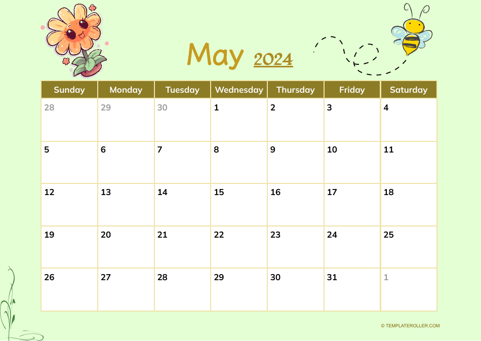 May 2024 Calendar Template, Page 1