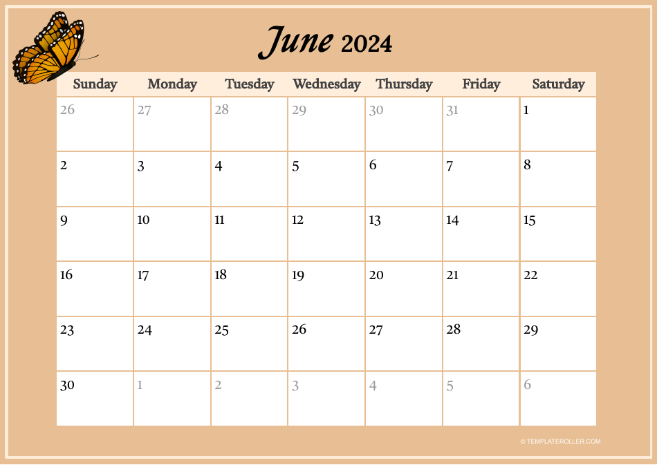 June 2024 Calendar Template, Page 1