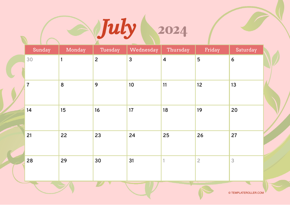 July 2024 Calendar Template, Page 1