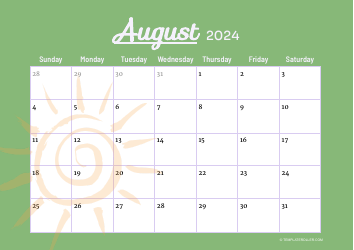 Document preview: August 2024 Calendar Template