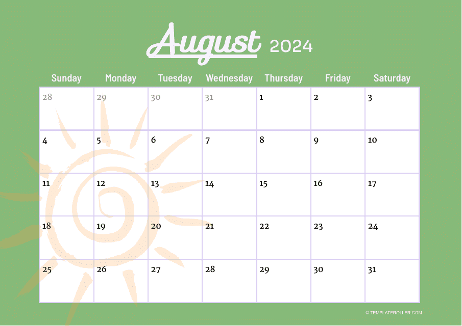 August 2024 Calendar Template Download Pdf