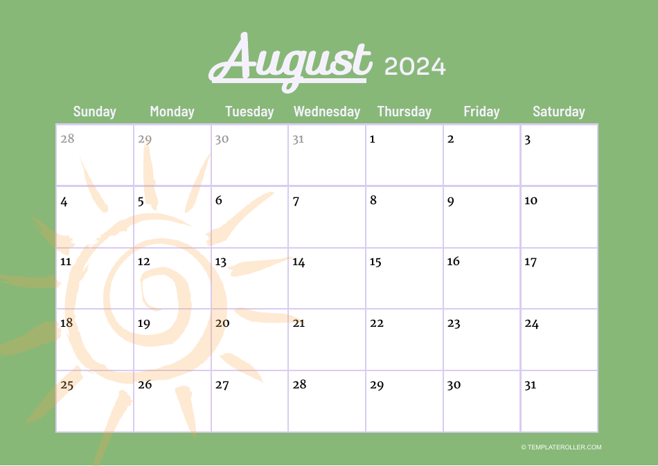 August 2024 Calendar Template, Page 1