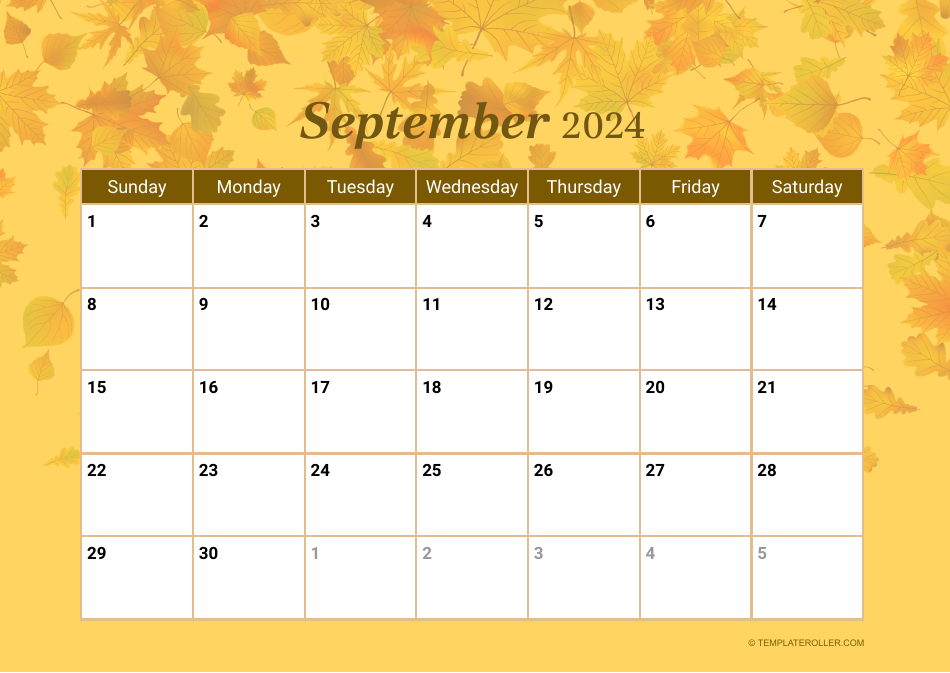 September 2024 Calendar Template Download Printable PDF Templateroller