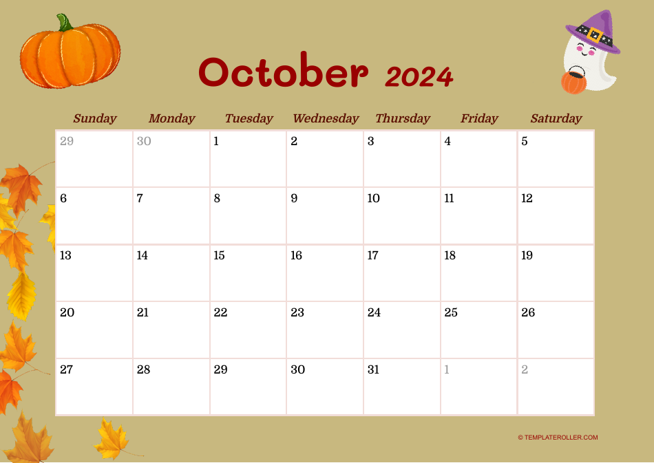 October 2024 Calendar Template, Page 1