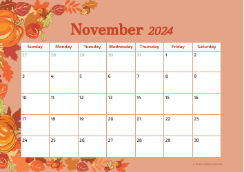 Document preview: November 2024 Calendar Template