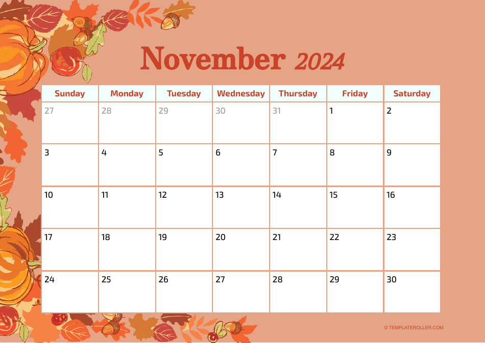 November 2024 Calendar Template Download Printable PDF Templateroller