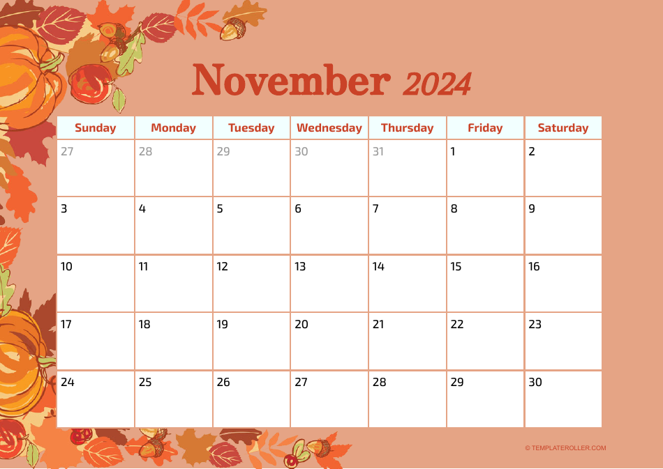November 2024 Calendar Template, Page 1